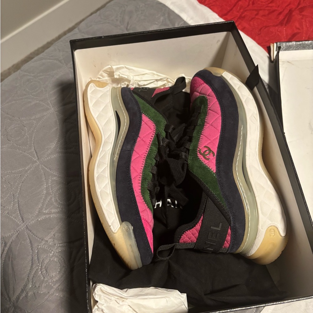 Chanel Women's Pink, Green, and Black Sneakers - Picture 2 of 5